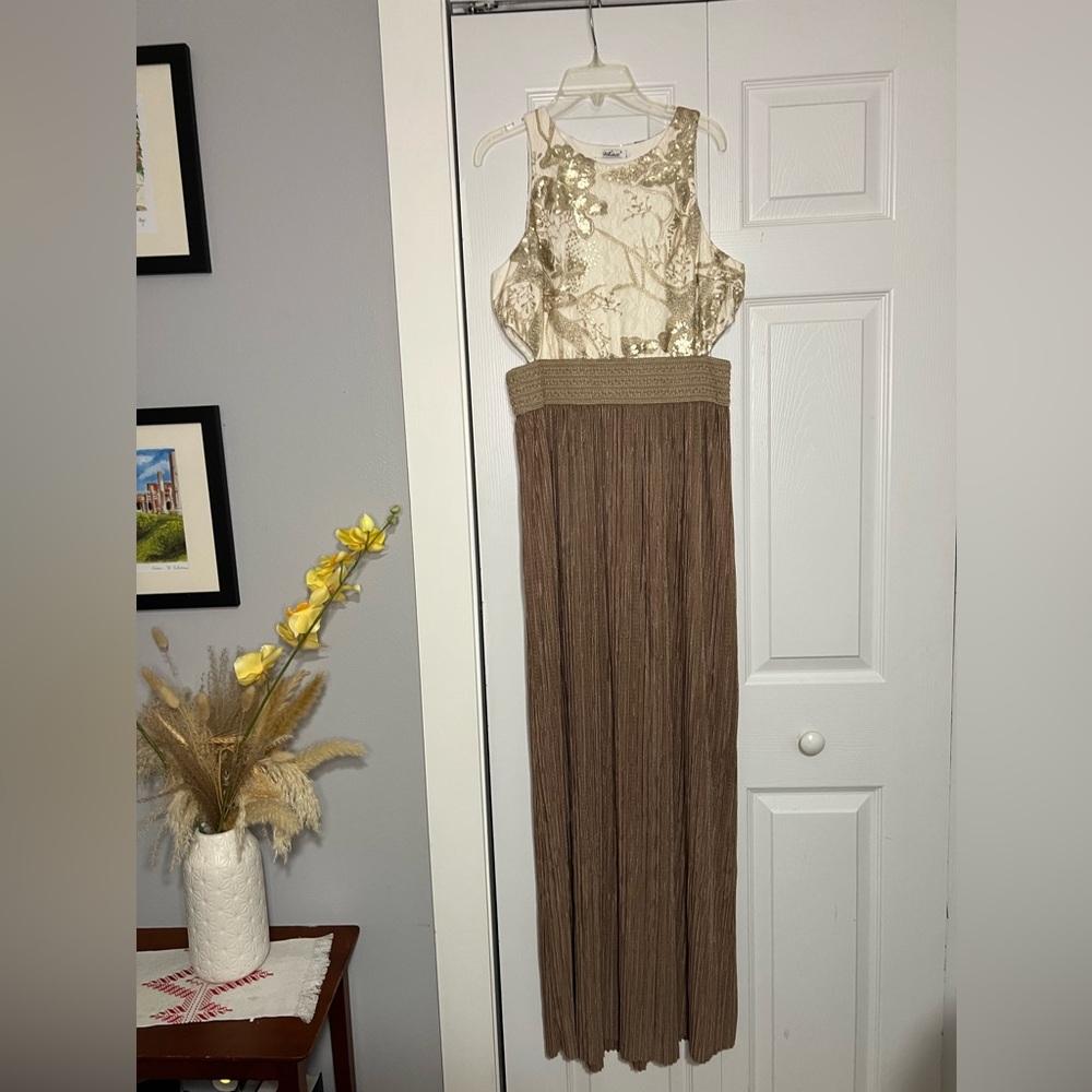 Elegant Beige and Brown Maxi Dress